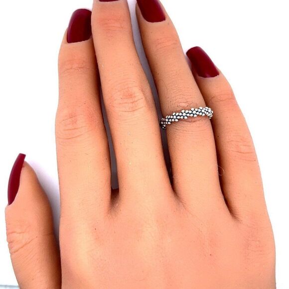 Silver 925 Flower Link Band Ring - Picture 9 of 10